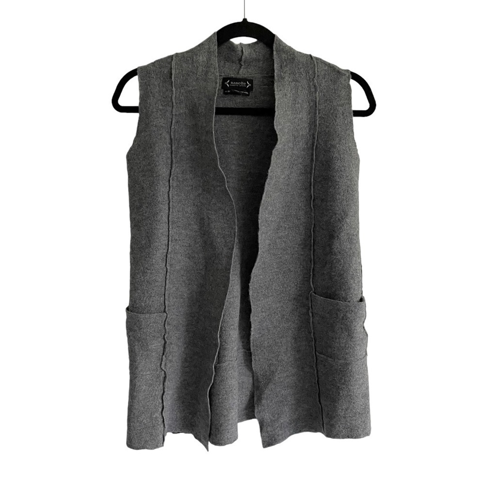 NANETTE LEPORE Grey Wool Sleeveless Long Cardigan Vest Sweater Size S